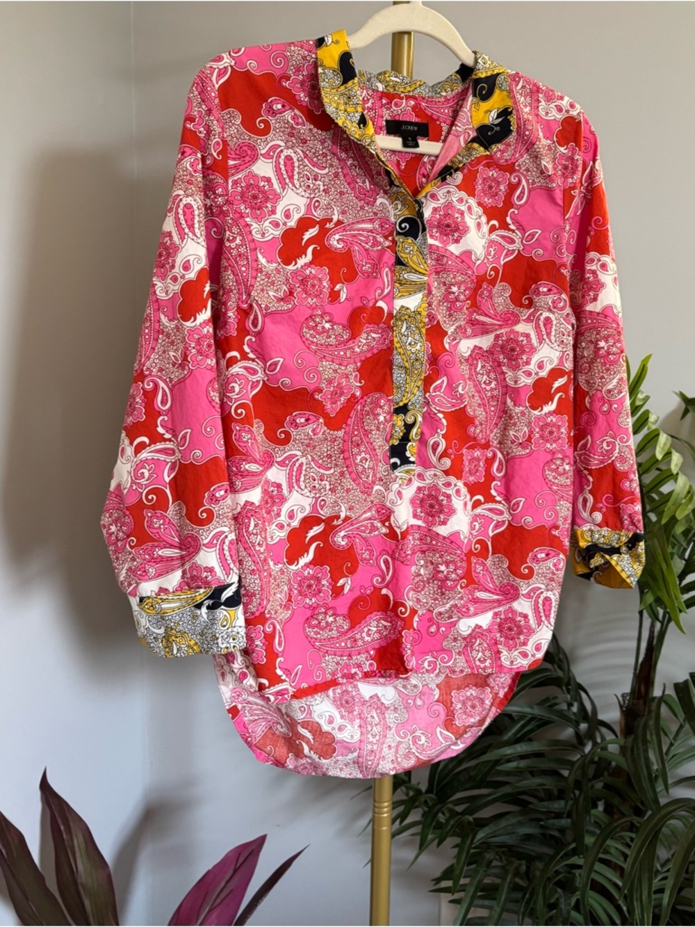 J. Crew Pink Red Paisley Button-Up